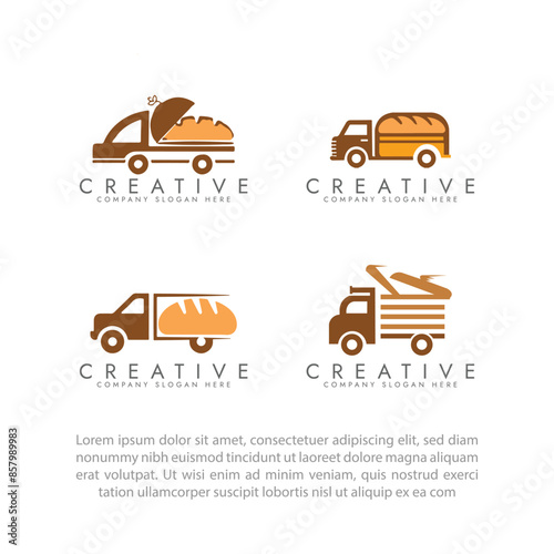 Food truck bakery, Vintage style badges and labels design concept for confectionery and food delivery service vehicles.vector illustration. 
