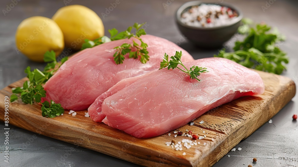 Raw Chicken Breasts on Wooden Cutting Board Raw Chicken Breasts on Wooden Cutting Board