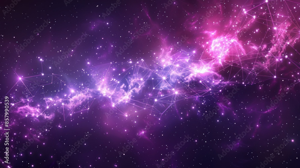 Fototapeta premium Cosmic Nebula with Glittering Stars and a Network of Lines