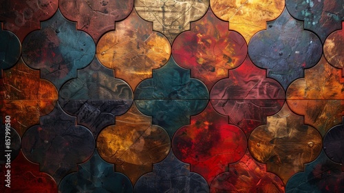 Moroccan tile pattern in rich jewel tones.