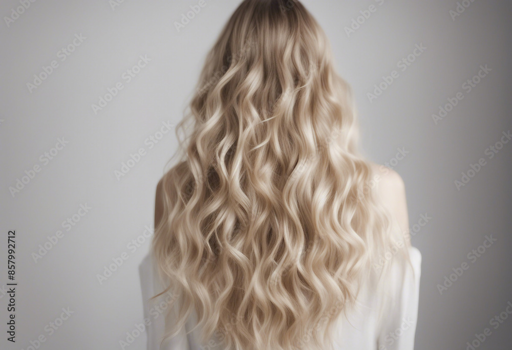 long and wavy women's hair in blonde tones, back view, hair advertising shoot, isolated white background
long and wavy women's hair in blonde tones, back view, hair advertising shoot, isolated white background