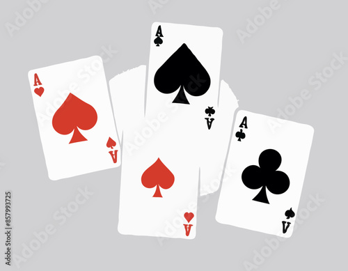 A collection of four playing card aces, a gambling concept
