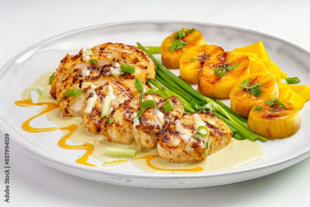 Exquisite Jamaican Jerk Chicken Medallions with Mango Sauce and Plantains Exquisite Jamaican Jerk Chicken Medallions with Mango Sauce and Plantains