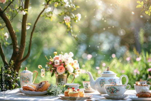 classic tea party setting outdoors