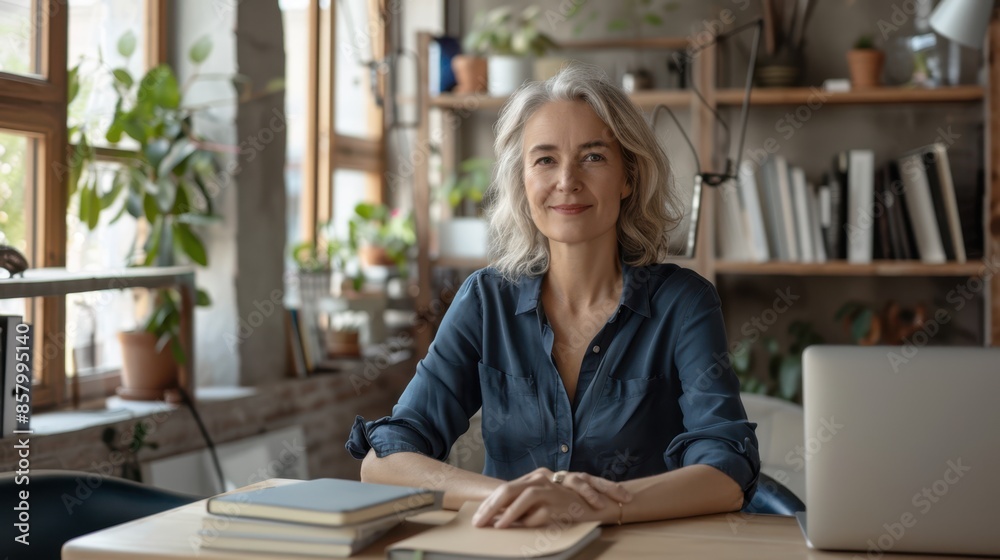 The confident businesswoman at desk