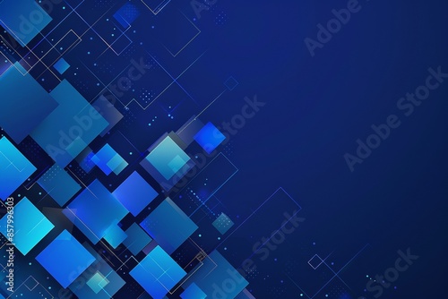 Abstract technology background with glowing blue squares and geometric shapes