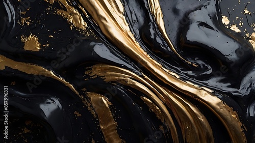 Wallpaper background in black and golden metallic waves design, dark luxury textured backdrop illustration