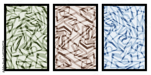 Set of 3 Abstract illustration in vintage style. For use in graphics, for wall decor. .