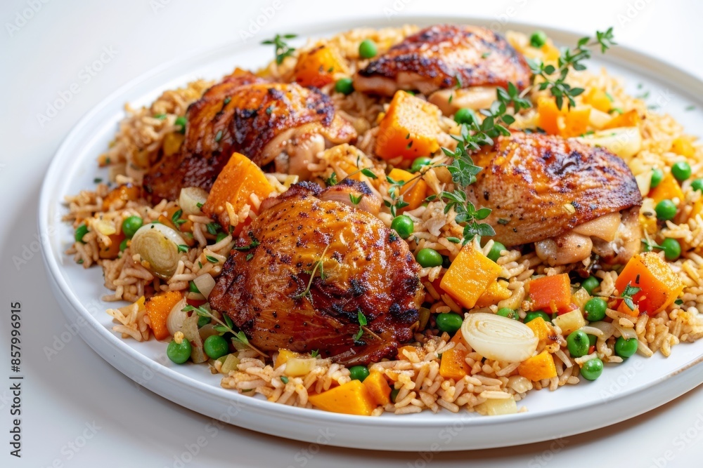 Vibrant Caribbean Seasoned Rice with Zesty Chicken Thighs and Fresh Peas Vibrant Caribbean Seasoned Rice with Zesty Chicken Thighs and Fresh Peas