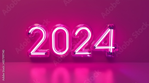 "2024" on an empty solid background with bright magenta color, in a vintage retro style. 32k, full ultra hd, high resolution