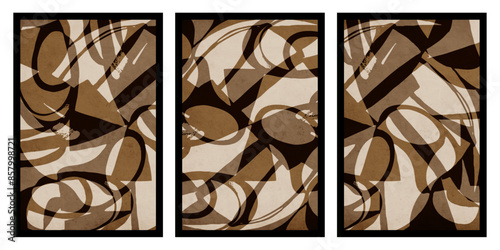 Set of 3 Abstract illustration in vintage style. For use in graphics, for wall decor. .