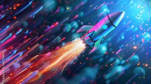 Rocket Launch into a Colorful Digital Space