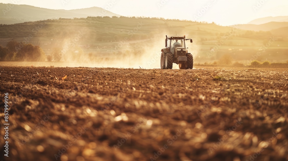 Fototapeta premium Tractor plowing a field for planting crops