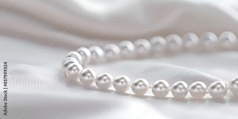 Elegant Close-Up of a White Silk Pearl Necklace. Concept Jewelry Photography, Elegant Accessories, Close-Up Shots, White Silk Pearl Necklace Elegant Close-Up of a White Silk Pearl Necklace. Concept Jewelry Photography, Elegant Accessories, Close-Up Shots, White Silk Pearl Necklace