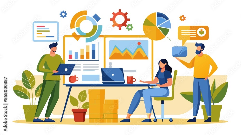 Growth is the goal! A European business meeting focuses on strategic plans. One team member presents data-filled charts on a whiteboard. Growth is the goal! A European business meeting focuses on strategic plans. One team member presents data-filled charts on a whiteboard.