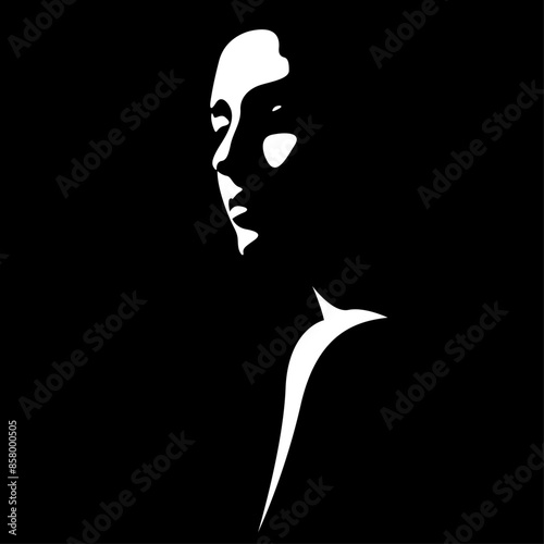 vector black and white illustration of a beautiful female face formed by a shadow. useful for advertising products for women, beauty salons, decorative and care cosmetics, logo, print, poster, design