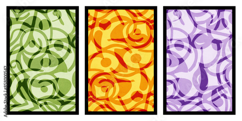 Set of 3 Abstract illustration in vintage style. For use in graphics, for wall decor. .