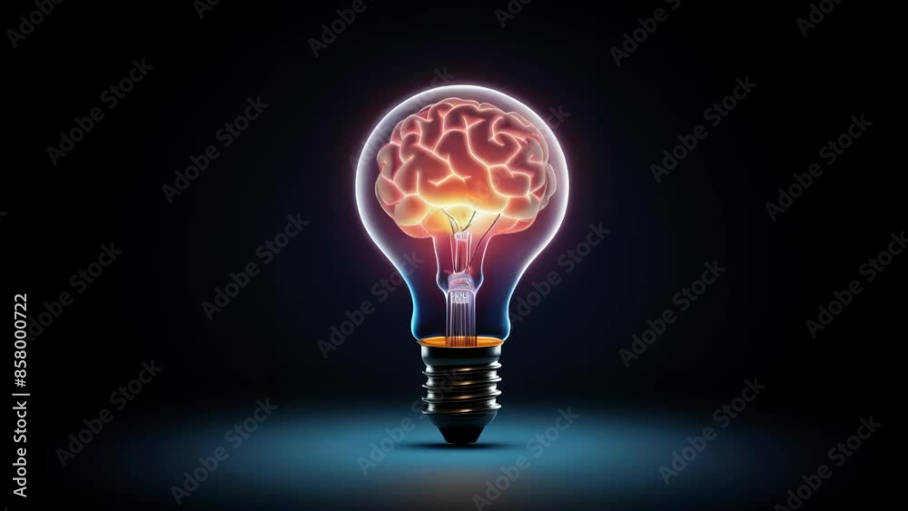 A conceptual image featuring a glowing light bulb with a brain inside, symbolizing intelligence, creativity, and innovative thinking. A conceptual image featuring a glowing light bulb with a brain inside, symbolizing intelligence, creativity, and innovative thinking.