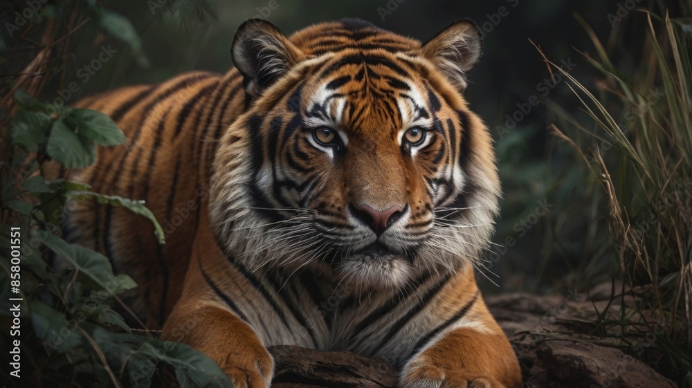 Obraz premium tiger in the wild, portrait of a lying tiger