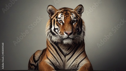 portrait of a tiger on light grey background photo