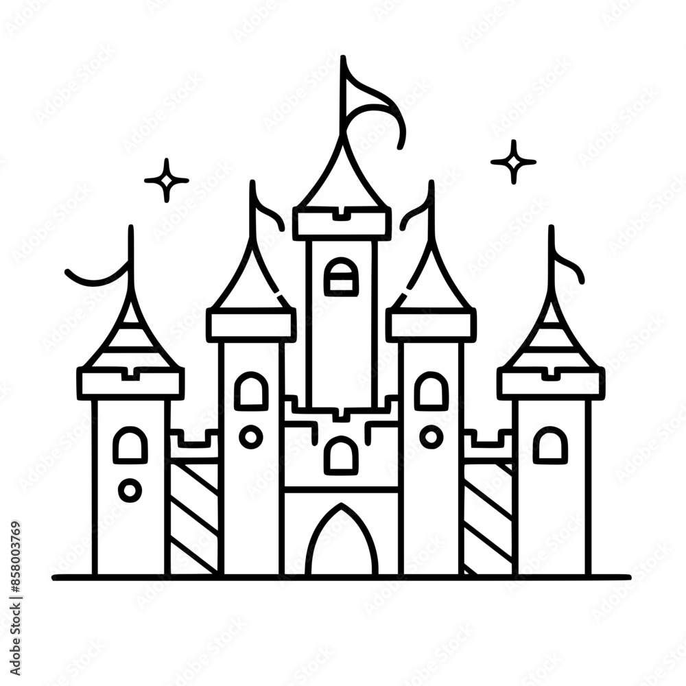 Obraz premium Princess palace, castle icon, castle, Castle png, Line Art Castle, Minimalist Wall Art, Castle Illustration, Castle Silhouette, Line art princes, Line art Palace, Fantasy Castle SVG, Castle Tower, Cas