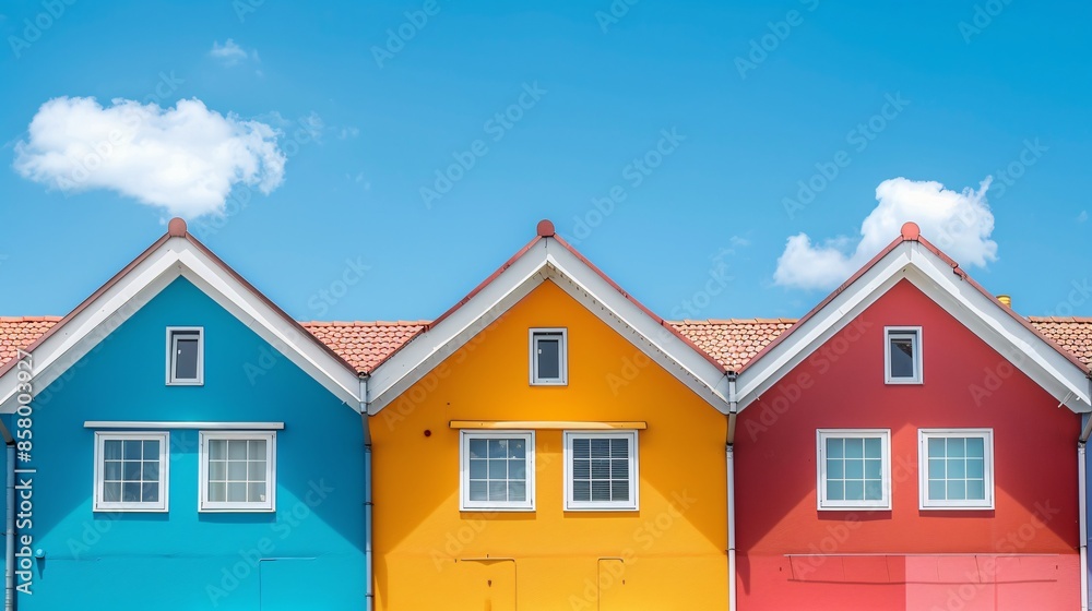 Colorful Row of Houses with Blue Sky Colorful Row of Houses with Blue Sky