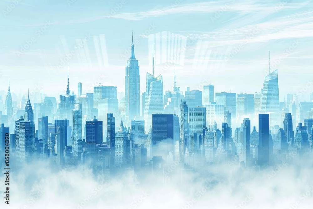 Serene cityscape enveloped in morning mist Serene cityscape enveloped in morning mist