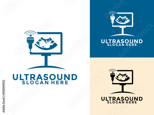 Ultrasound diagnostics logo. Ultrasound pregnancy Logo icon vector template, Medical research