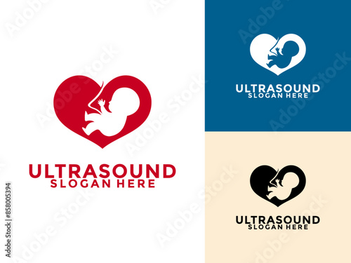 Ultrasound diagnostics logo. Ultrasound pregnancy Logo icon vector template, Medical research