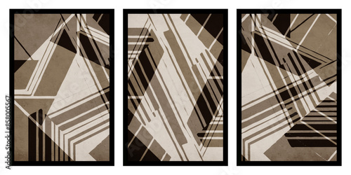 Set of 3 Abstract illustration in vintage style. For use in graphics, for wall decor. .