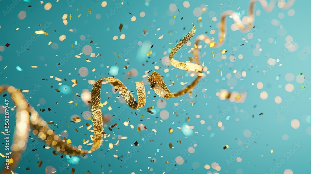 A sparkling party streamer adding festive flair on a teal background A sparkling party streamer adding festive flair on a teal background