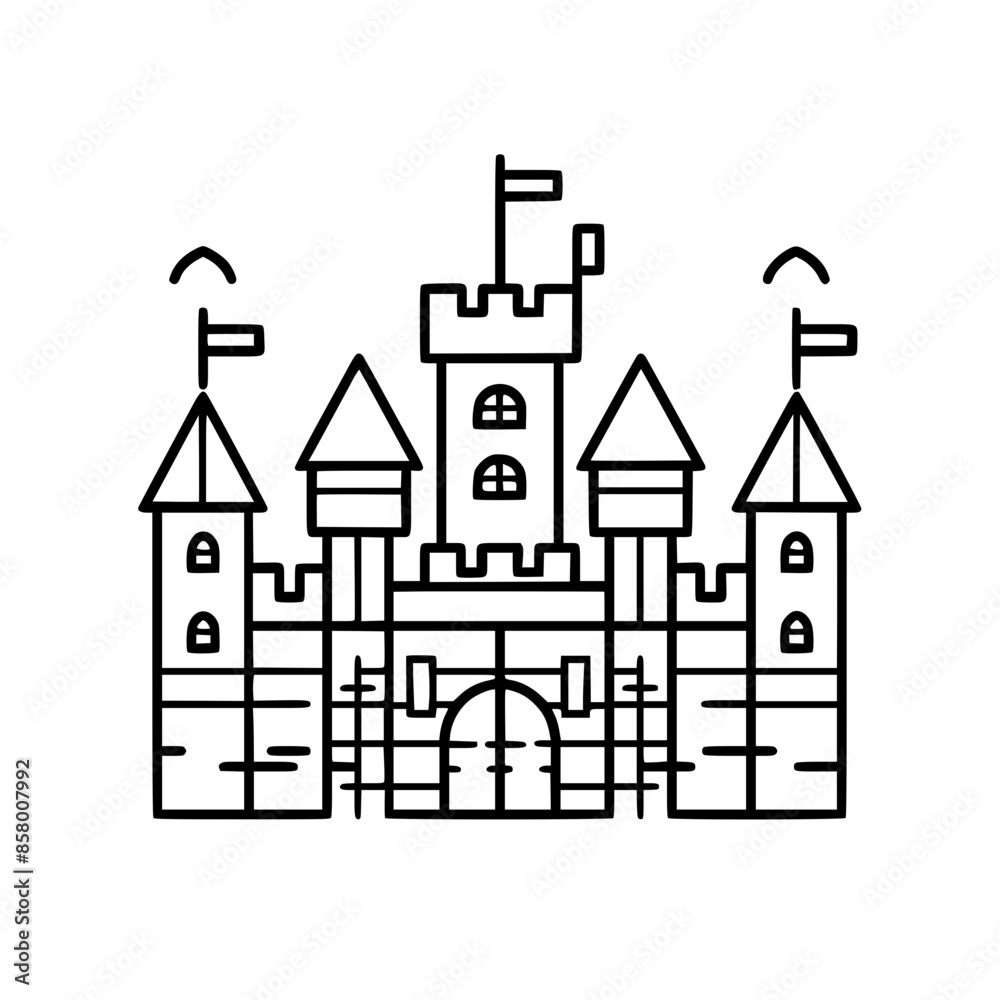 Obraz premium Princess palace, castle icon, castle, Castle png, Line Art Castle, Minimalist Wall Art, Castle Illustration, Castle Silhouette, Line art princes, Line art Palace, Fantasy Castle SVG, Castle Tower, Cas