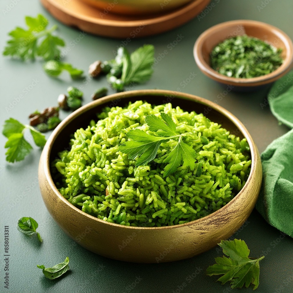 Indian cuisine food palak rice or spinach rice Indian cuisine food palak rice or spinach rice