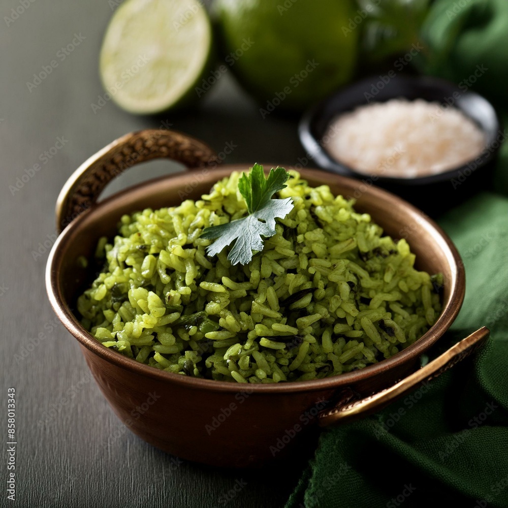 Indian cuisine food palak rice or spinach rice Indian cuisine food palak rice or spinach rice
