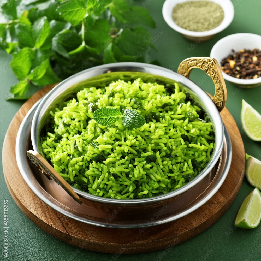 Indian cuisine food palak rice or spinach rice Indian cuisine food palak rice or spinach rice