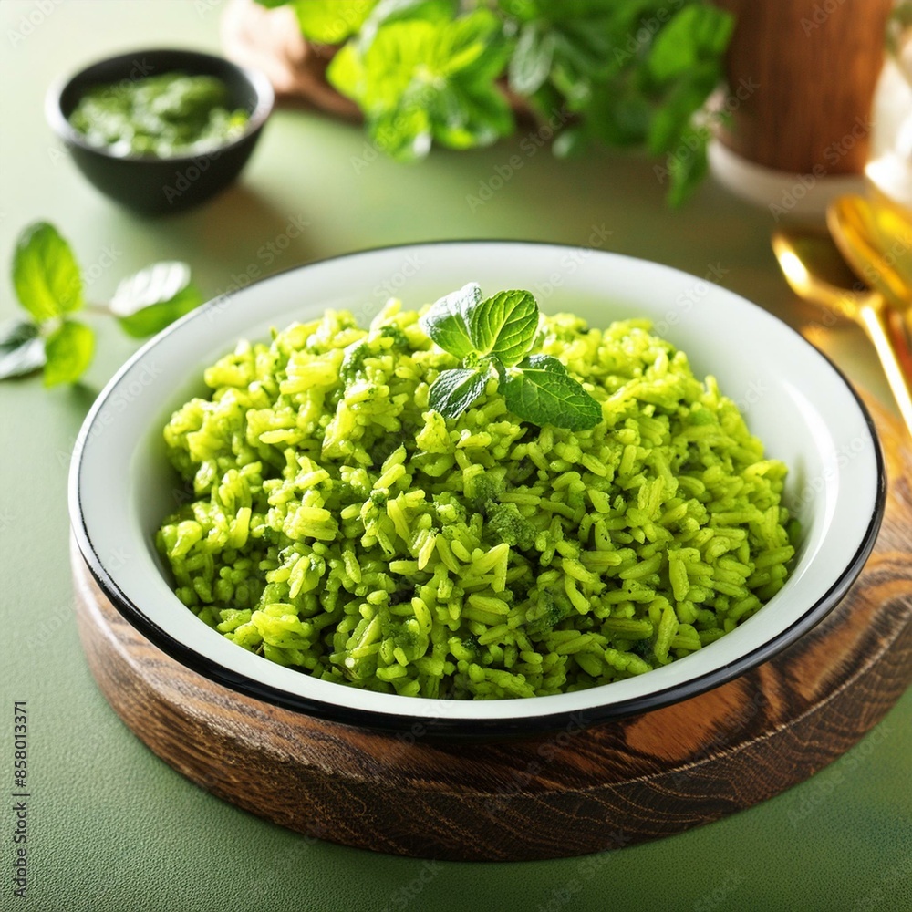Indian cuisine food palak rice or spinach rice Indian cuisine food palak rice or spinach rice