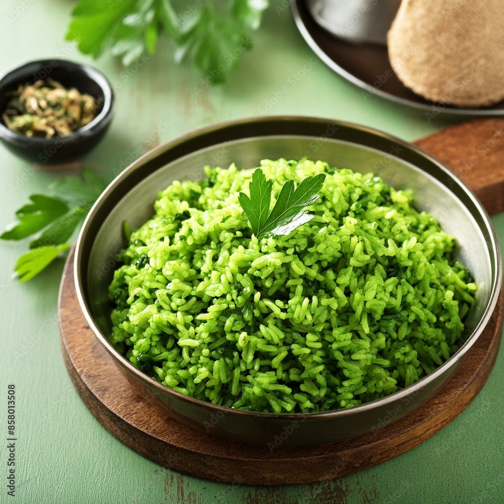 Indian cuisine food palak rice or spinach rice Indian cuisine food palak rice or spinach rice