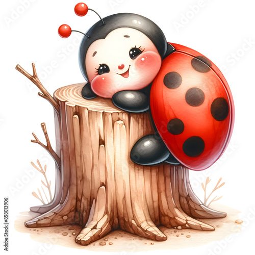 Cute ladybug watercolor clipart with transparent background