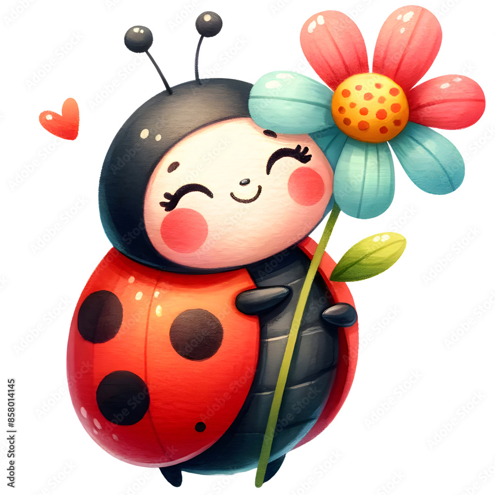 Naklejka premium Cute ladybug watercolor clipart with transparent background
