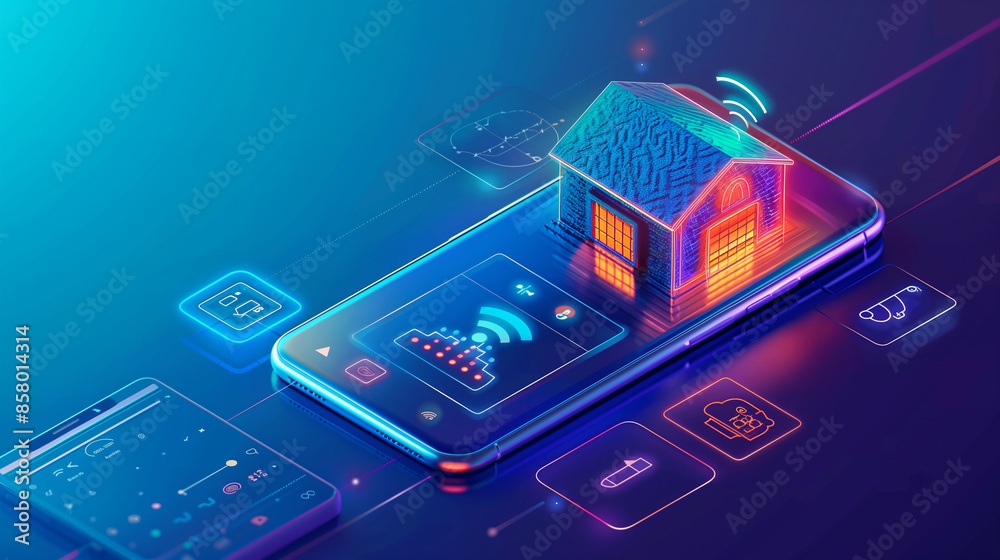 Smart thermostat controlling home temperature via smartphone, smart ...