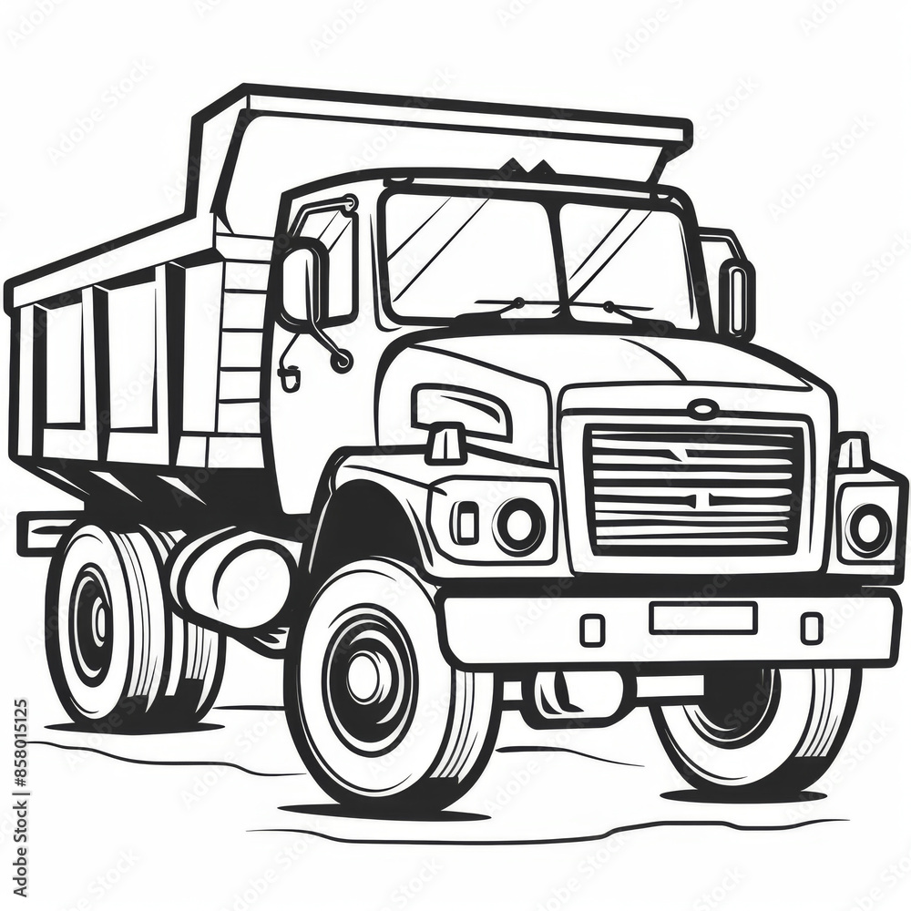 Illustration of a dump truck in line art style, ideal for construction and heavy machinery themes. Illustration of a dump truck in line art style, ideal for construction and heavy machinery themes.