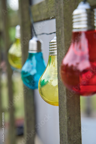 outdoor party lighting on a wooden frame