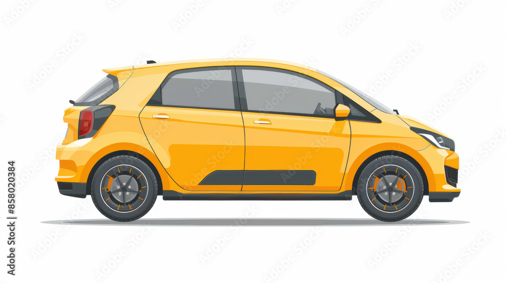Illustrated side view of a yellow hatchback car, showcasing modern automotive design and compact vehicle features. Illustrated side view of a yellow hatchback car, showcasing modern automotive design and compact vehicle features.