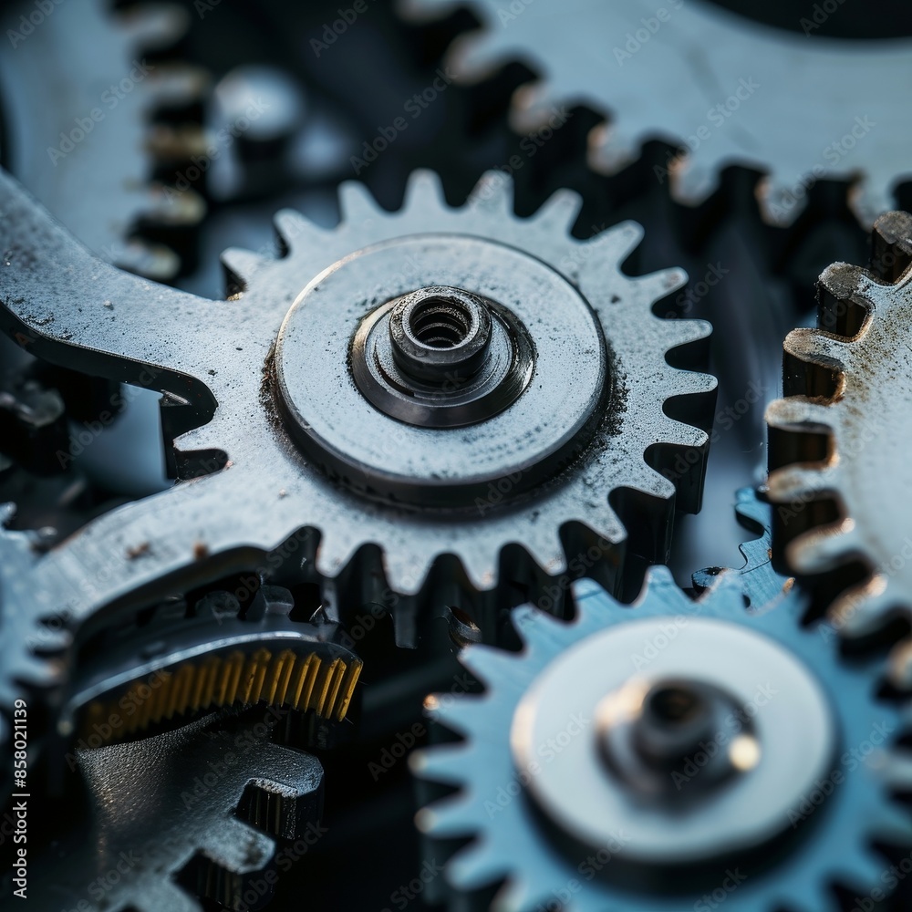 Close-up of Mechanism with Cogwheel and Gears Working Together