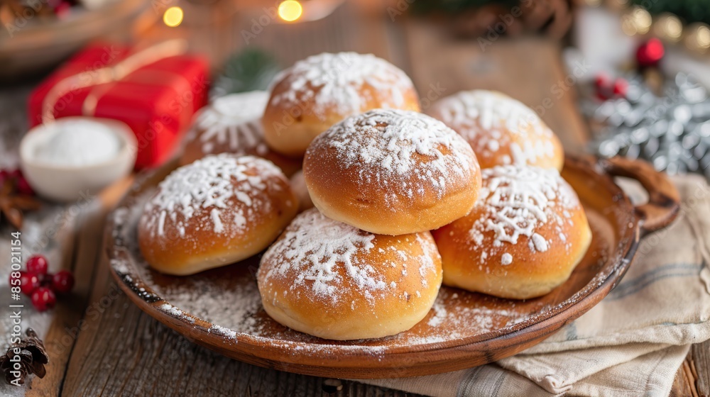 Sweet Christmas Buns with Powdered Sugar