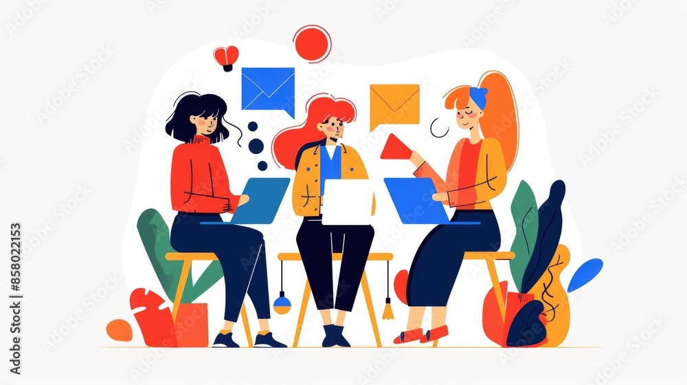 Fototapeta premium Creative Marketing Collaboration: Colleagues Strategizing Together Using Digital Tools, Generative AI