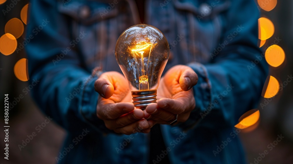 Obraz premium Holding a Lightbulb: A Symbol of Ideas