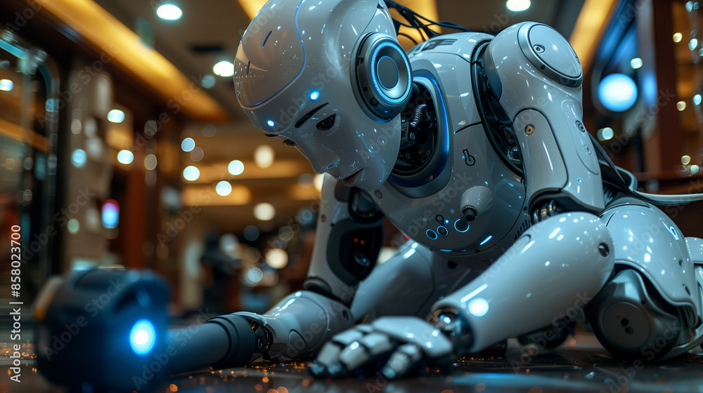 Fototapeta premium Robots doing housework at home