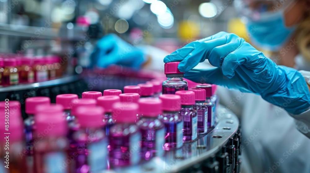 A lab technician in gloves and a mask handles vials in a sophisticated laboratory. The scene highlights the rigor, precision, and dedication essential for scientific research. A lab technician in gloves and a mask handles vials in a sophisticated laboratory. The scene highlights the rigor, precision, and dedication essential for scientific research.