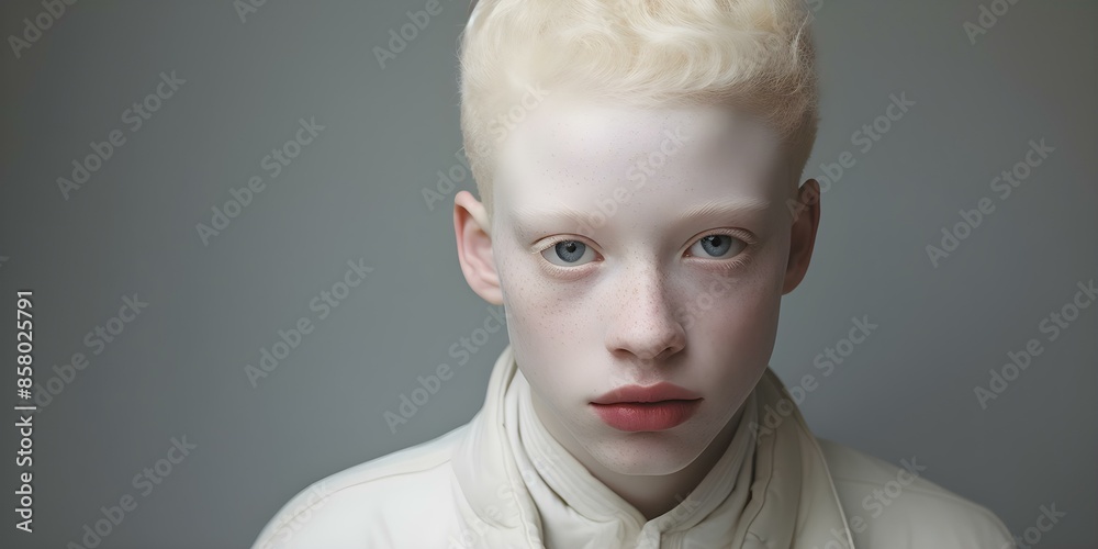 Portrait of a young boy with albinism highlighting his pale skin ...